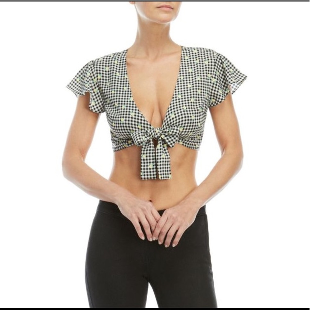 NWT Love, Fire Gingham & Lemon Crop Top Size M